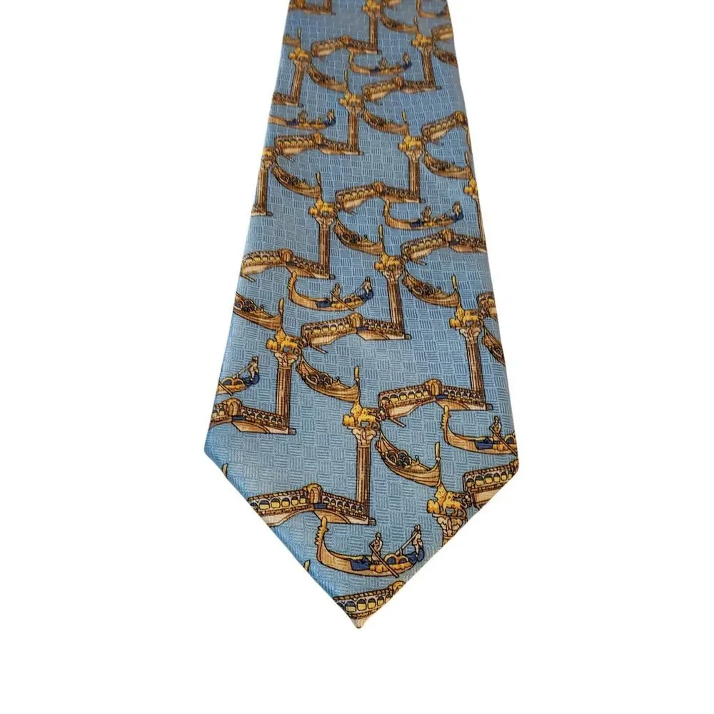 Trevisan Venezia Neck Tie Mens Designer Luxury Blue‎ Venice Bridges Gondolas